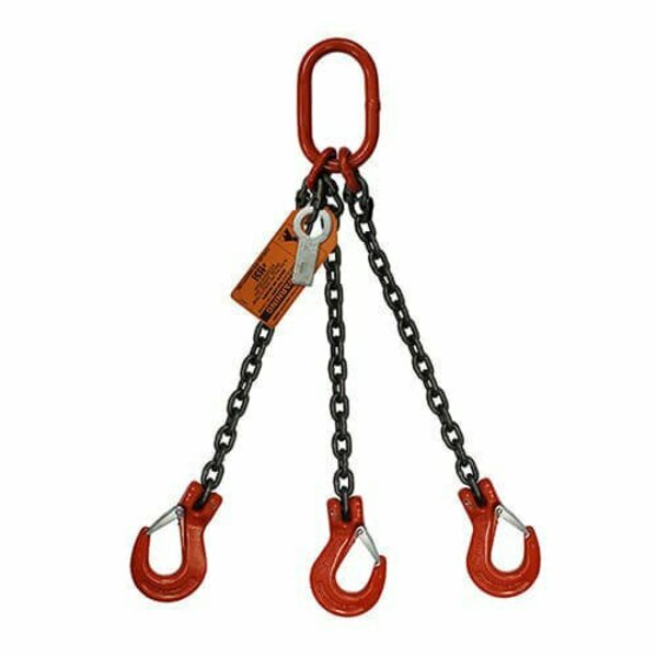 Hsi Three Leg Bridle Chain Slng, 3/8 in dia, 3ft L, Oblong Link to Slng Hook, 22,900lb Lmt 10TOS3/8-03